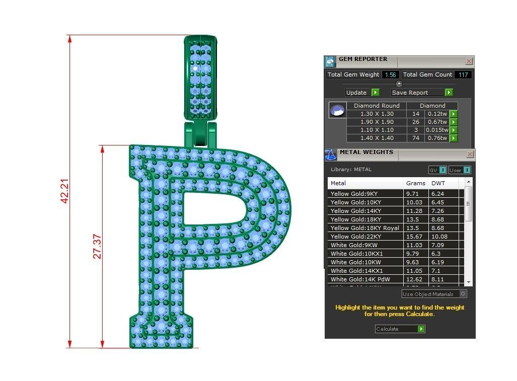 Diamond Alphabet Pendant Letter P 3D print model_19