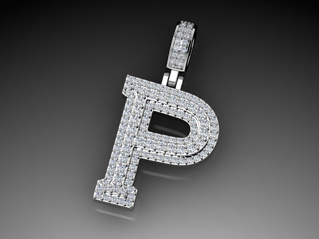 Diamond Alphabet Pendant Letter P 3D print model_7