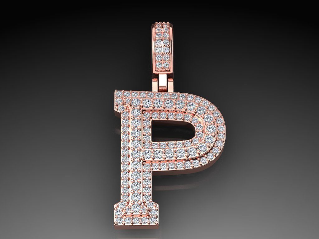 Diamond Alphabet Pendant Letter P 3D print model_4