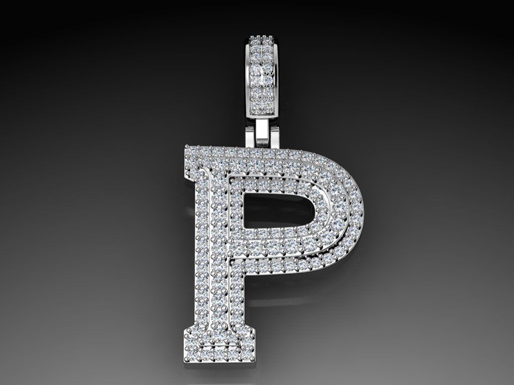 Diamond Alphabet Pendant Letter P 3D print model_17