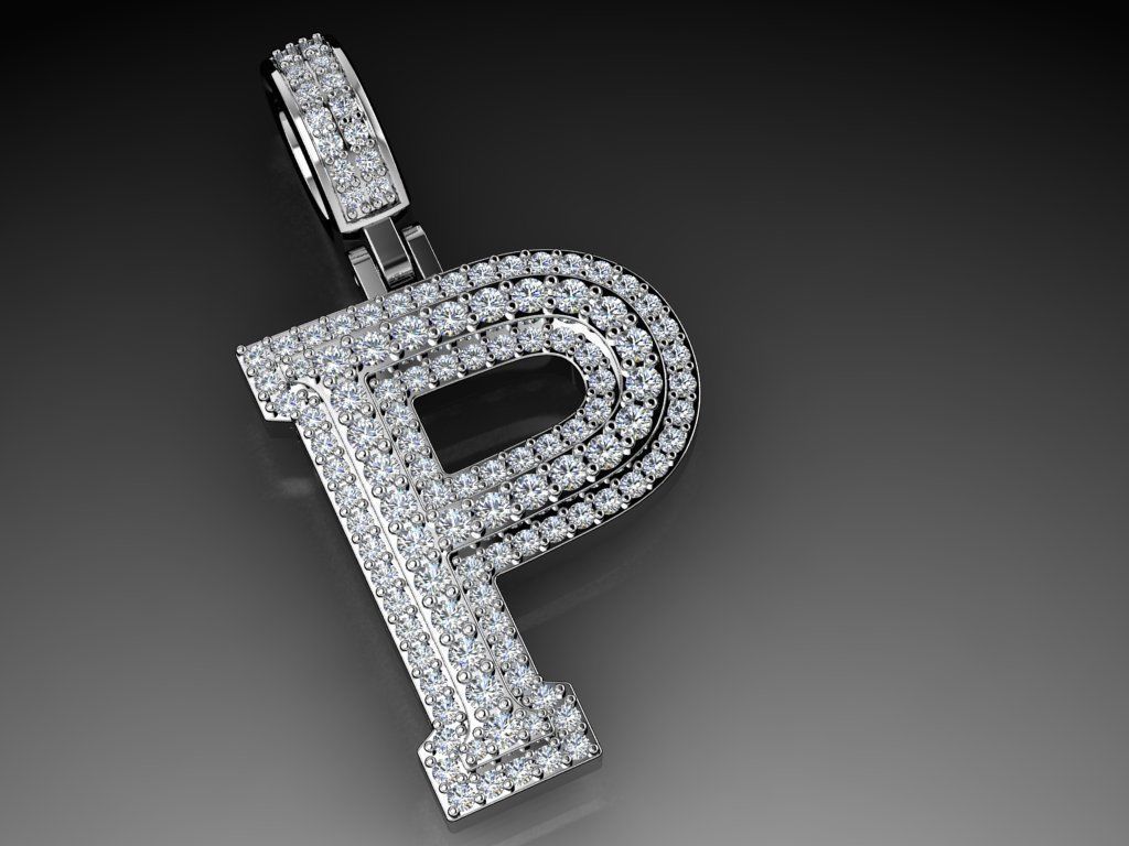 Diamond Alphabet Pendant Letter P 3D print model_15
