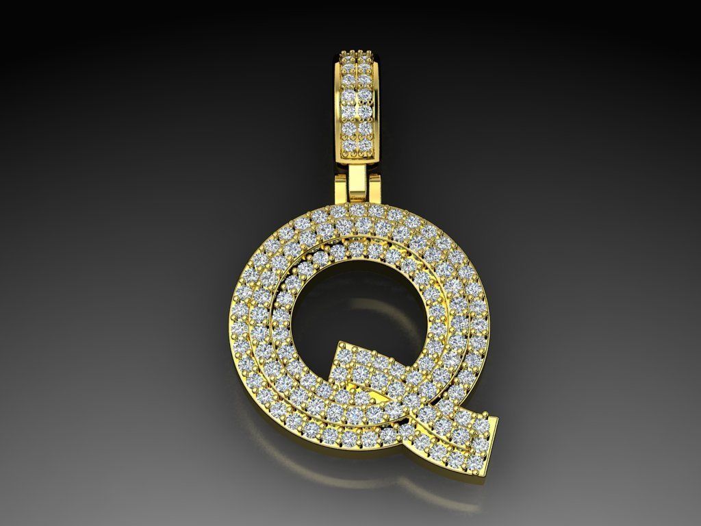 Diamond Alphabet Pendant Letter Q 3D print model_13