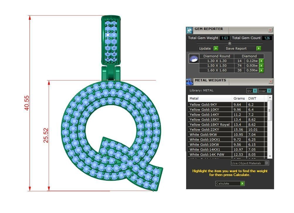 Diamond Alphabet Pendant Letter Q 3D print model_9
