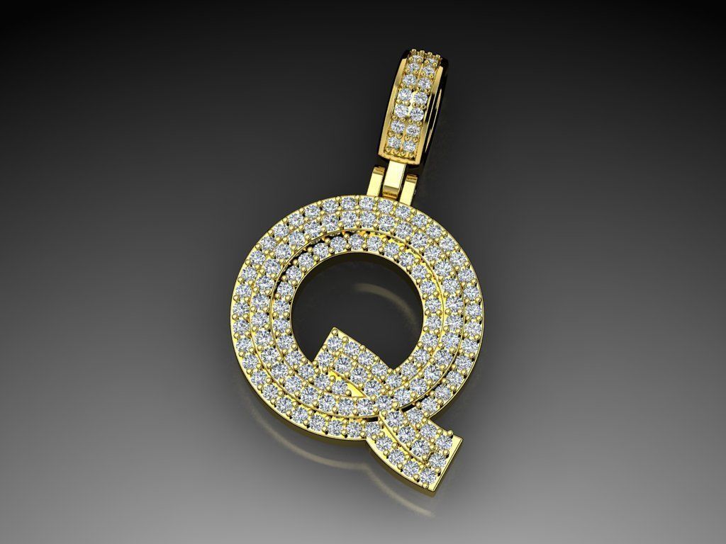 Diamond Alphabet Pendant Letter Q 3D print model_8