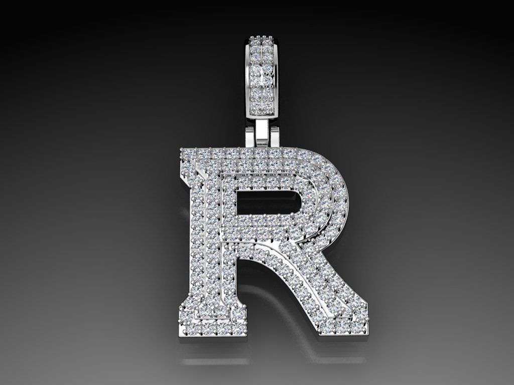 Diamond Alphabet Pendant Letter R 3D print model_14
