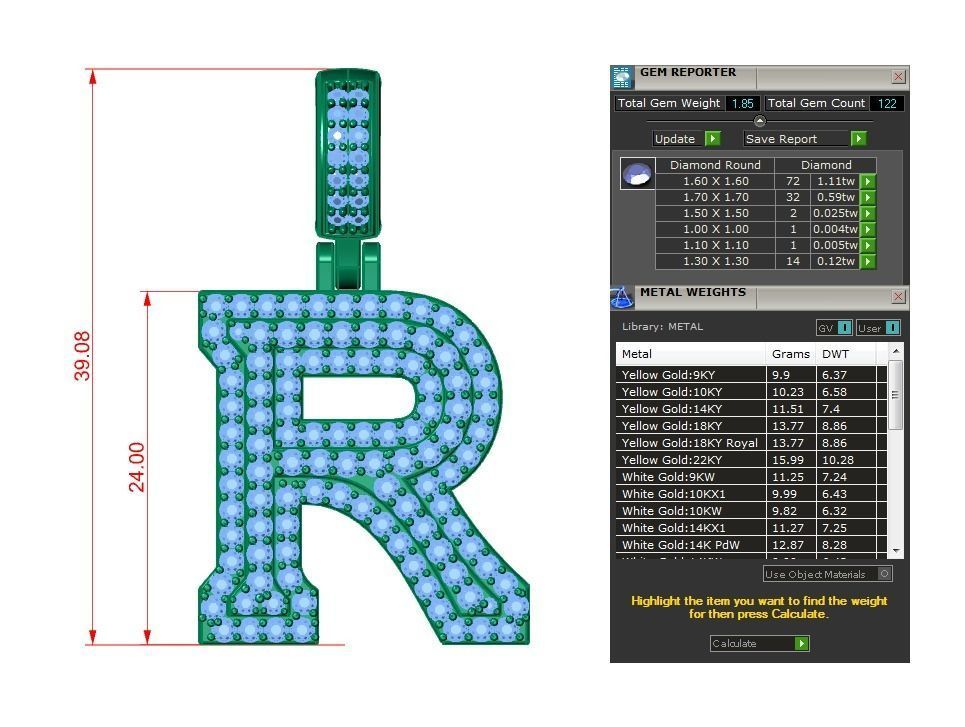 Diamond Alphabet Pendant Letter R 3D print model_19