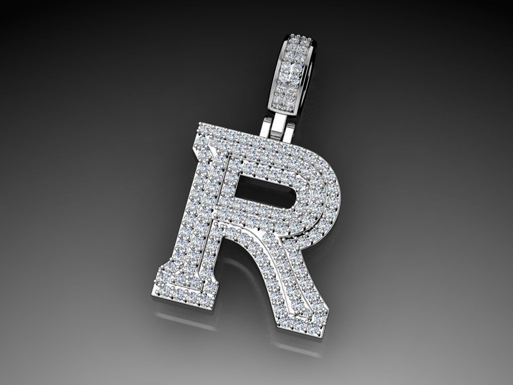 Diamond Alphabet Pendant Letter R 3D print model_13