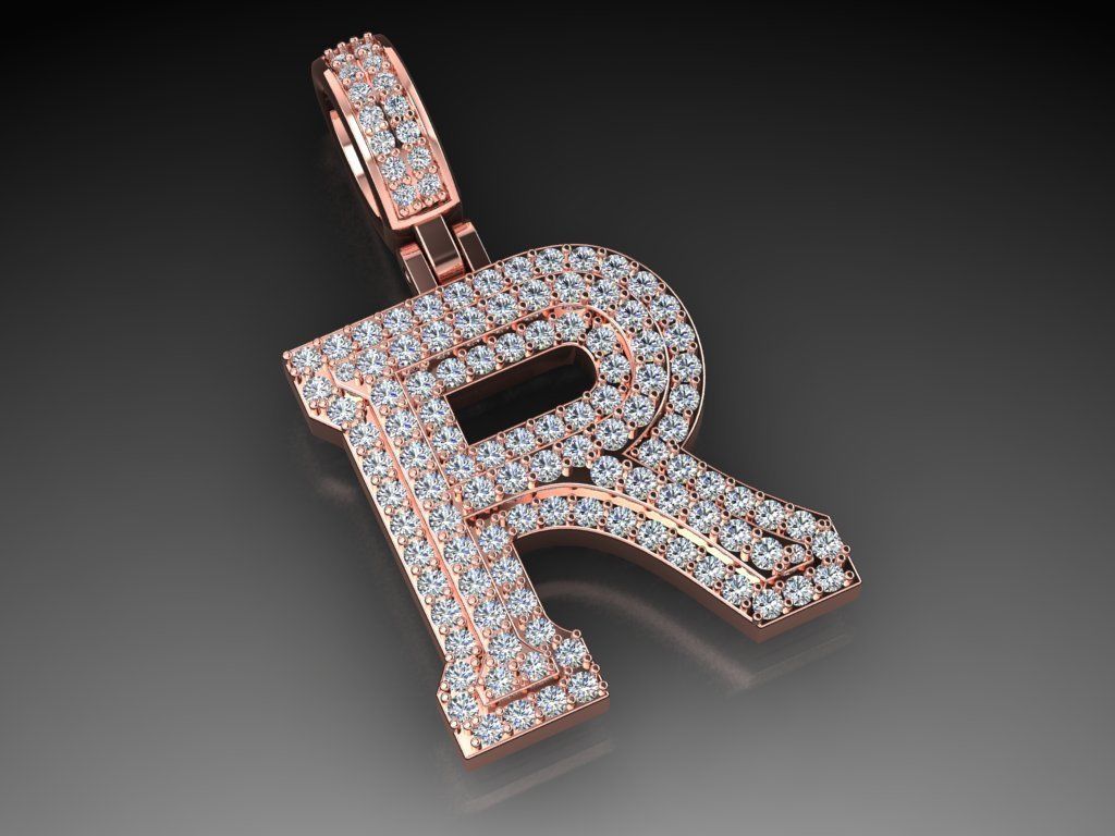 Diamond Alphabet Pendant Letter R 3D print model_2
