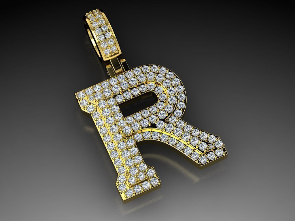 Diamond Alphabet Pendant Letter R 3D print model_12