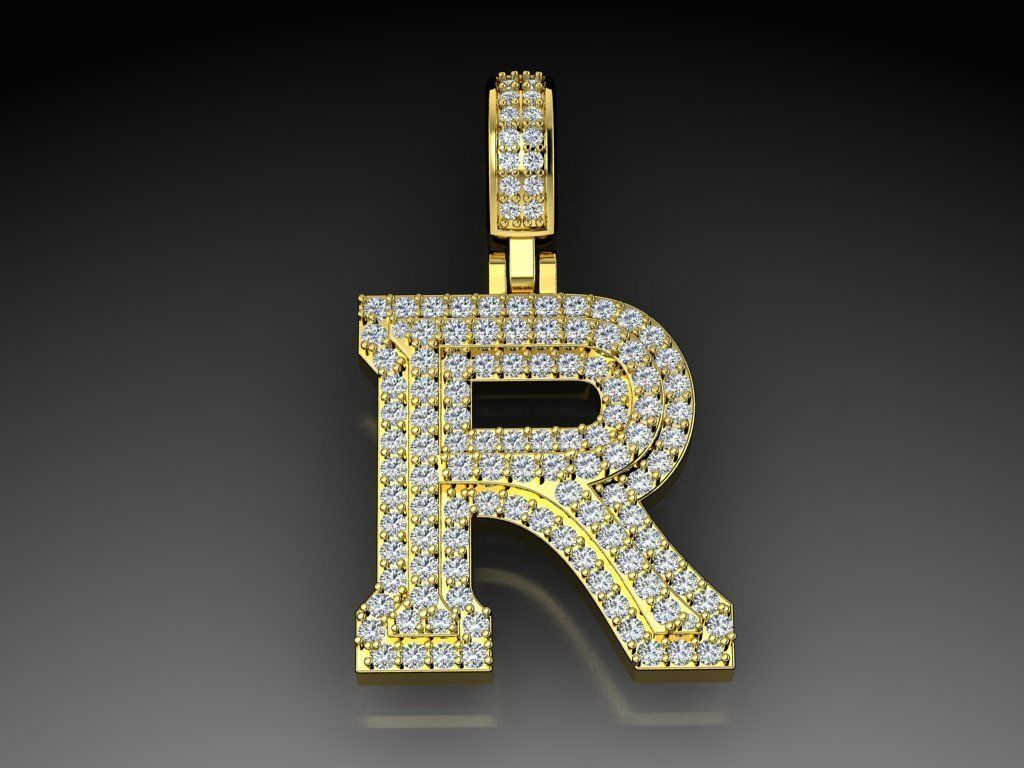 Diamond Alphabet Pendant Letter R 3D print model_17