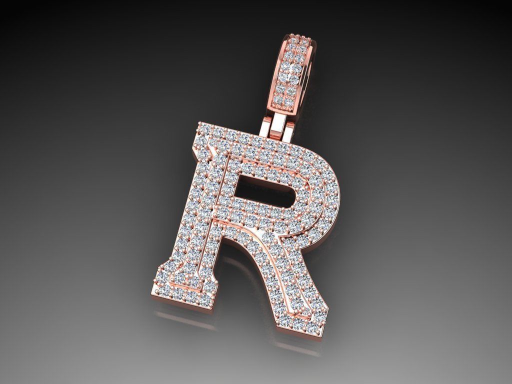 Diamond Alphabet Pendant Letter R 3D print model_11