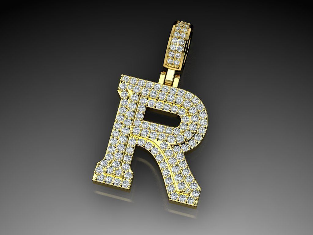 Diamond Alphabet Pendant Letter R 3D print model_10