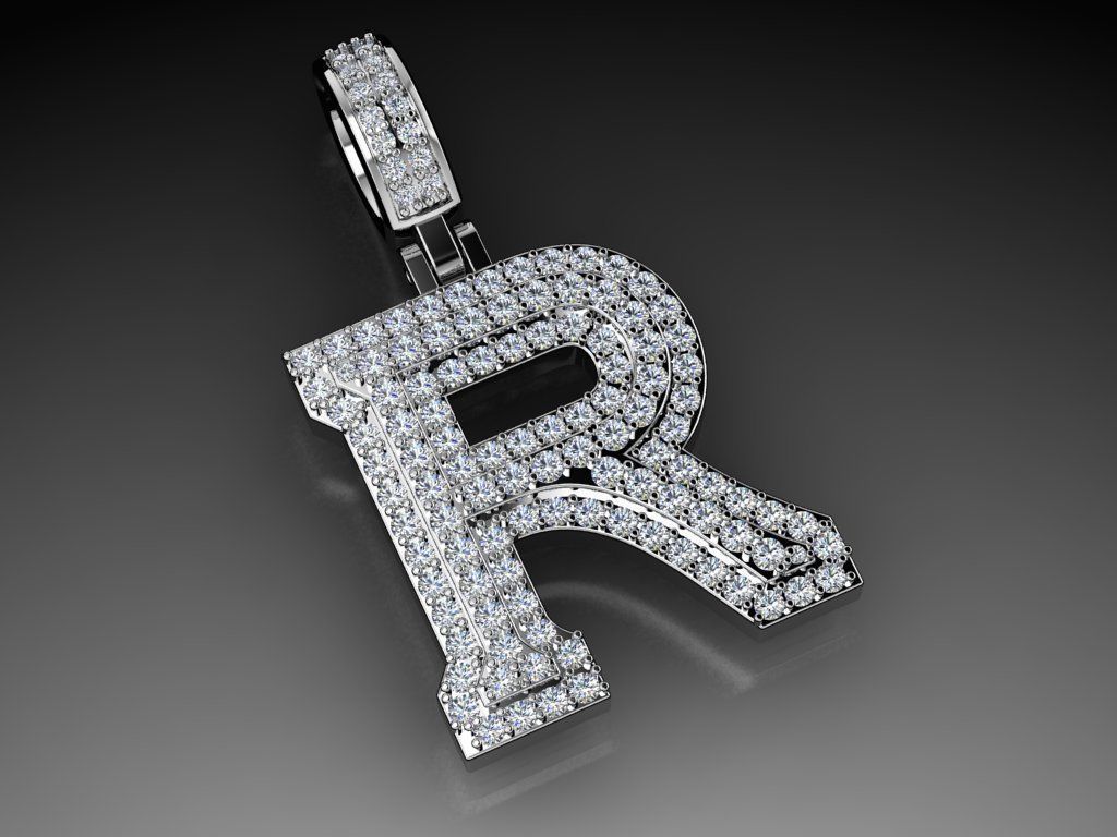 Diamond Alphabet Pendant Letter R 3D print model_15