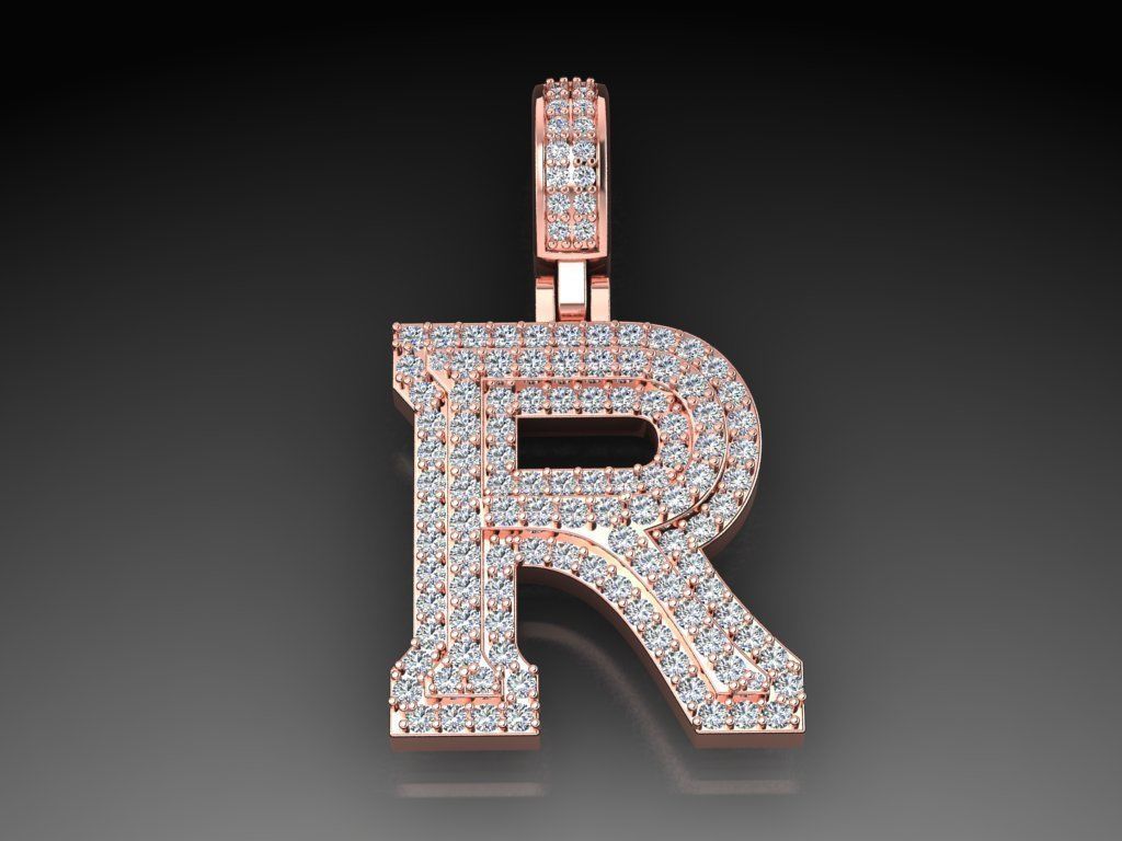 Diamond Alphabet Pendant Letter R 3D print model_4
