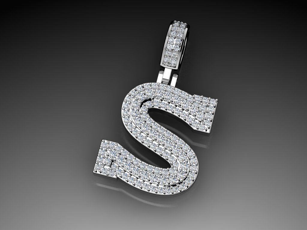Diamond Alphabet Pendant Letter S 3D print model_12