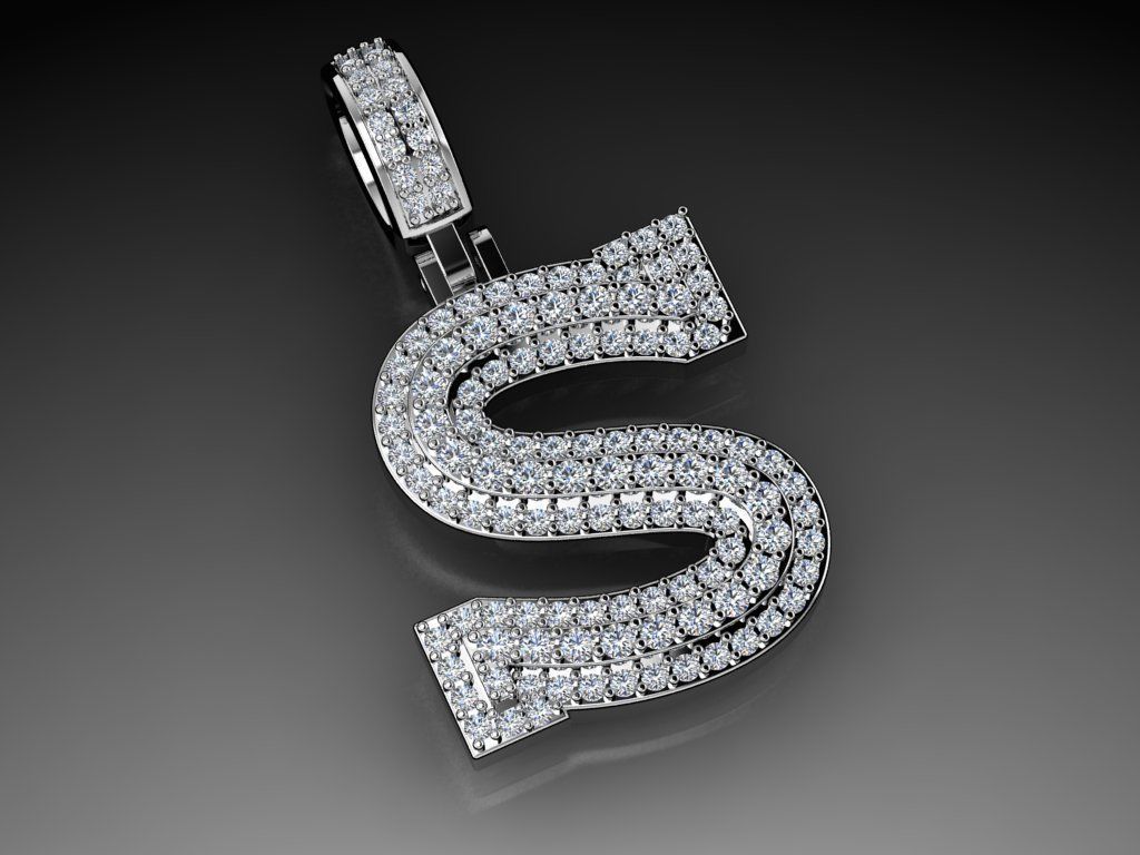 Diamond Alphabet Pendant Letter S 3D print model_2