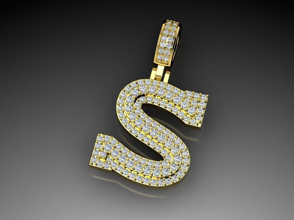 Diamond Alphabet Pendant Letter S 3D print model_10