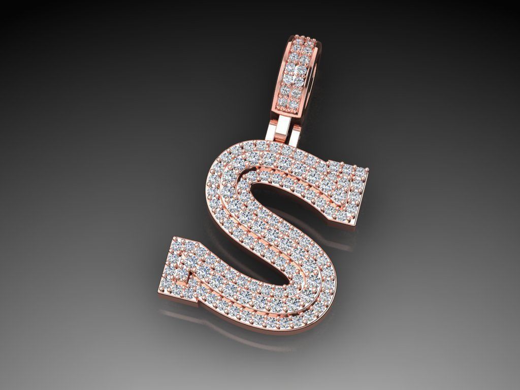 Diamond Alphabet Pendant Letter S 3D print model_15