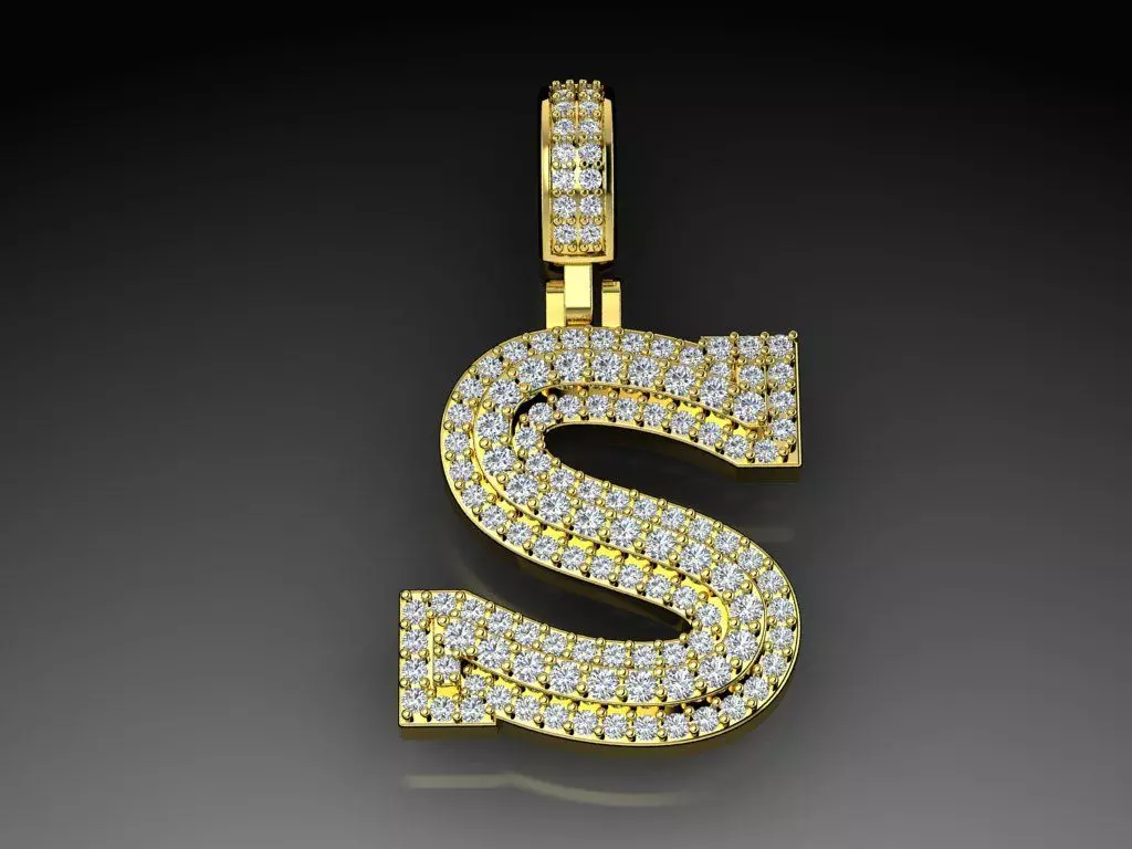 Diamond Alphabet Pendant Letter S 3D print model_0
