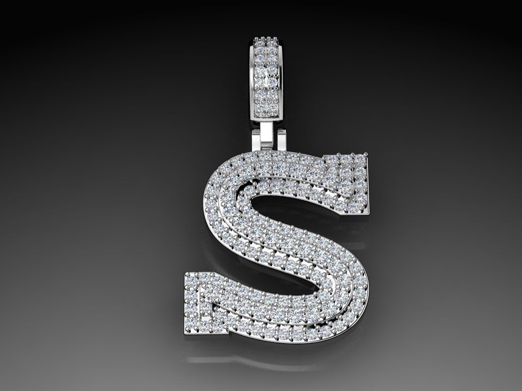 Diamond Alphabet Pendant Letter S 3D print model_5