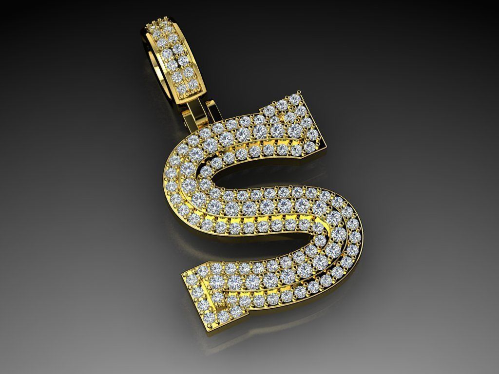Diamond Alphabet Pendant Letter S 3D print model_1
