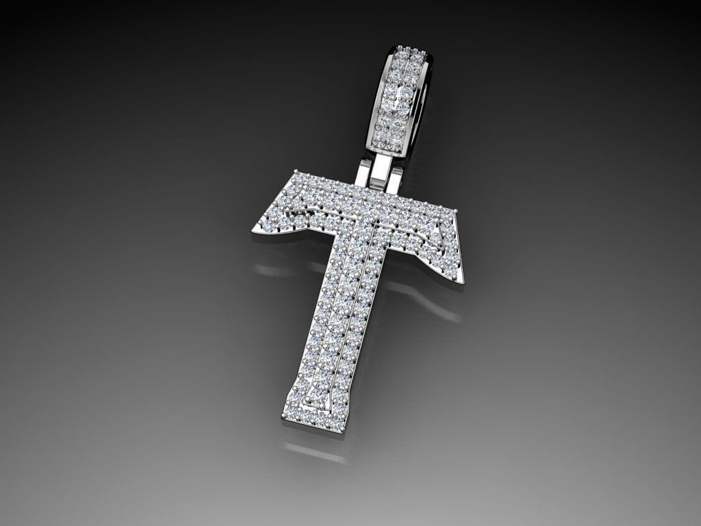 Diamond Alphabet Pendant Letter T 3D print model_7