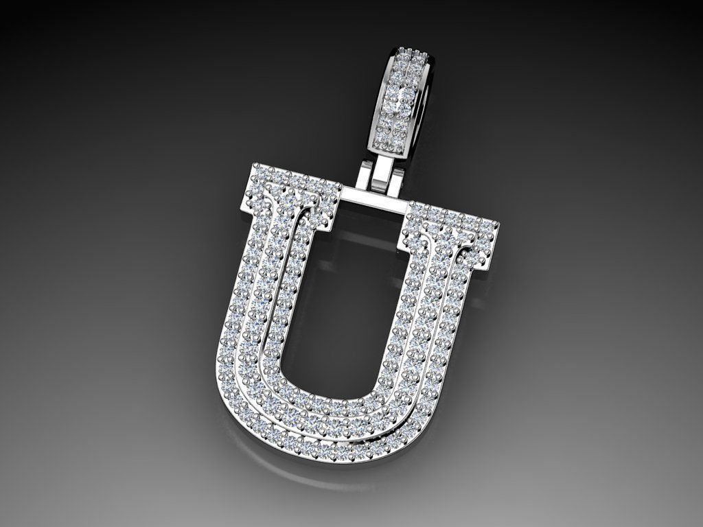 Diamond Alphabet Pendant Letter U 3D print model_12