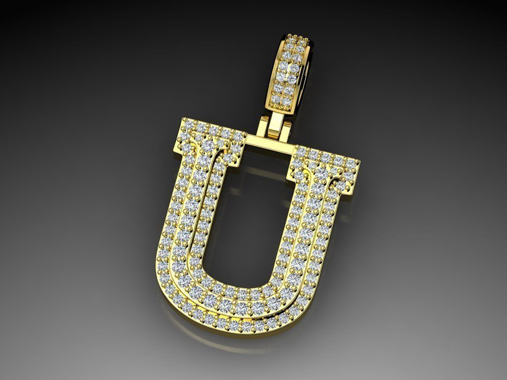 Diamond Alphabet Pendant Letter U 3D print model_16