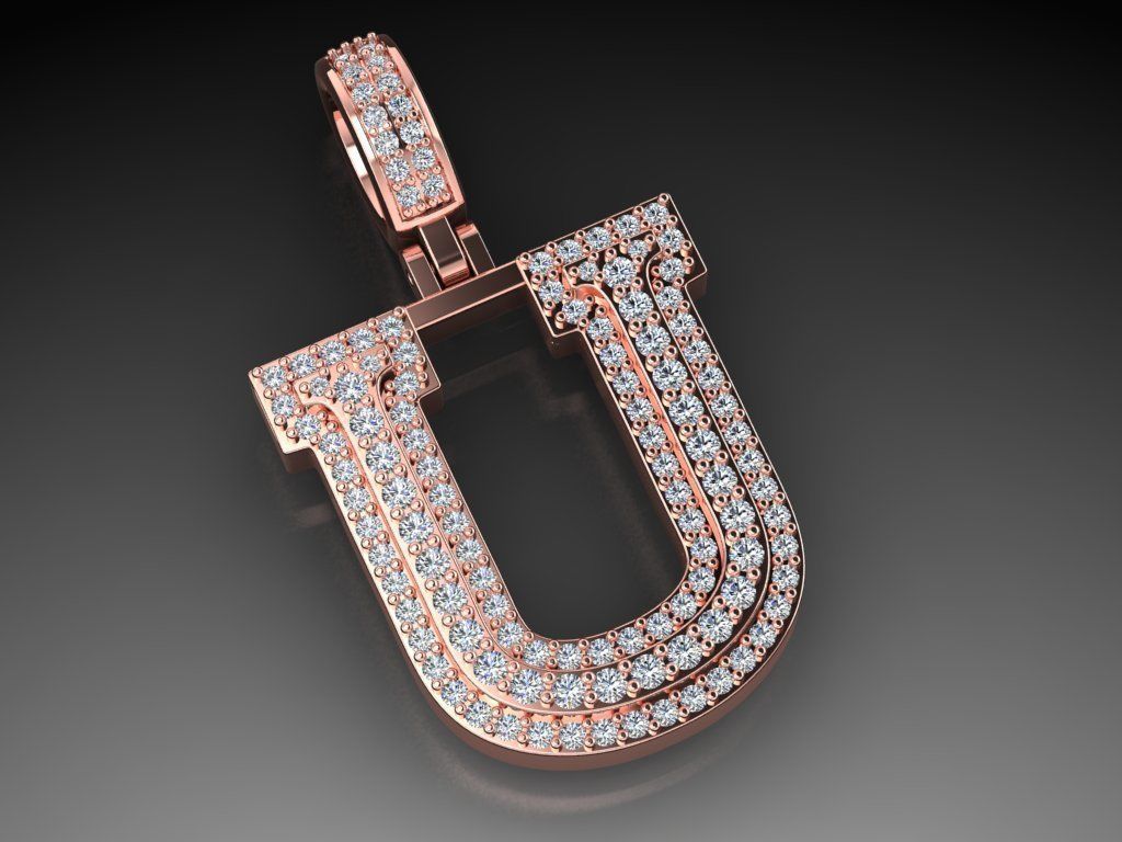 Diamond Alphabet Pendant Letter U 3D print model_11