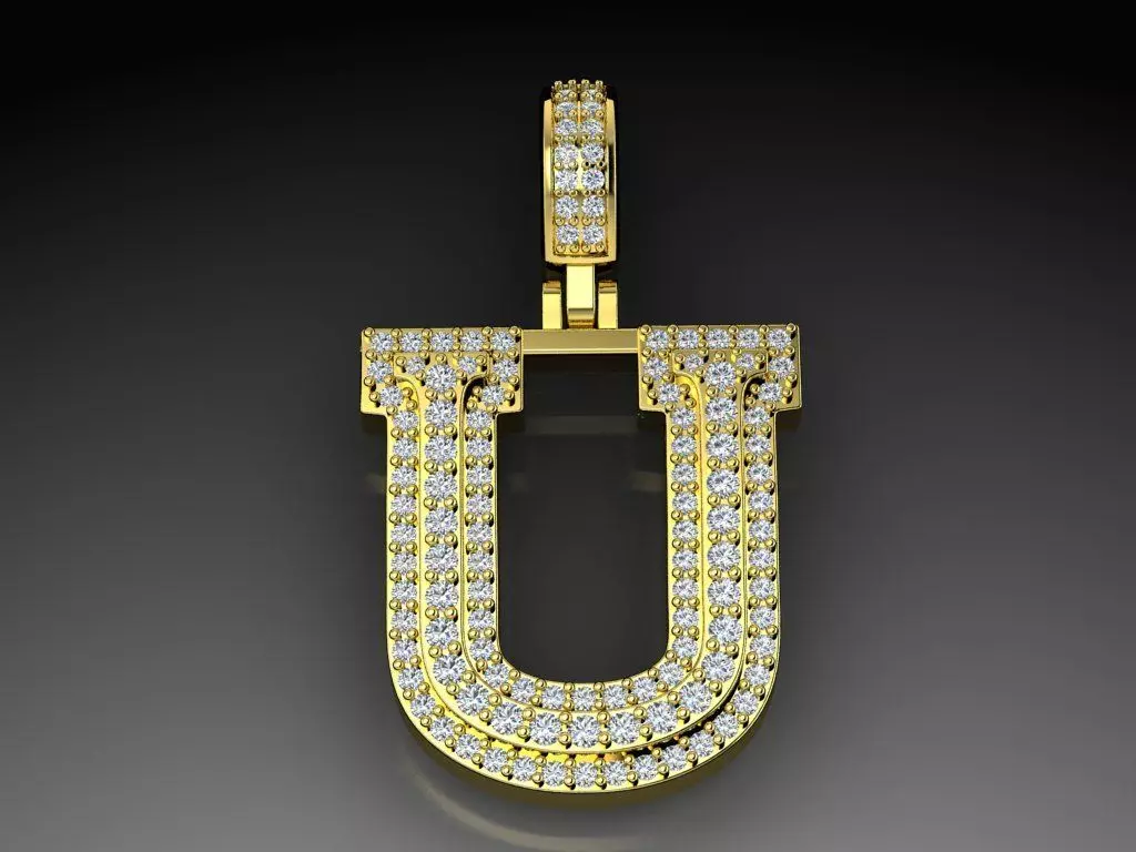 Diamond Alphabet Pendant Letter U 3D print model_0