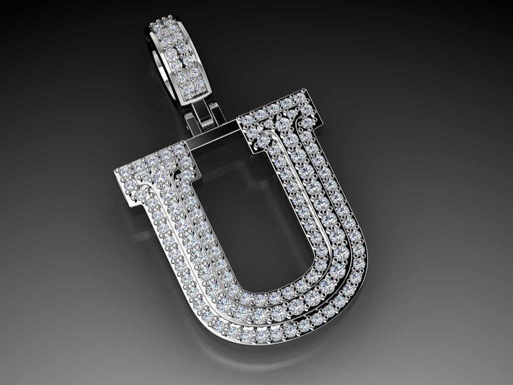 Diamond Alphabet Pendant Letter U 3D print model_15