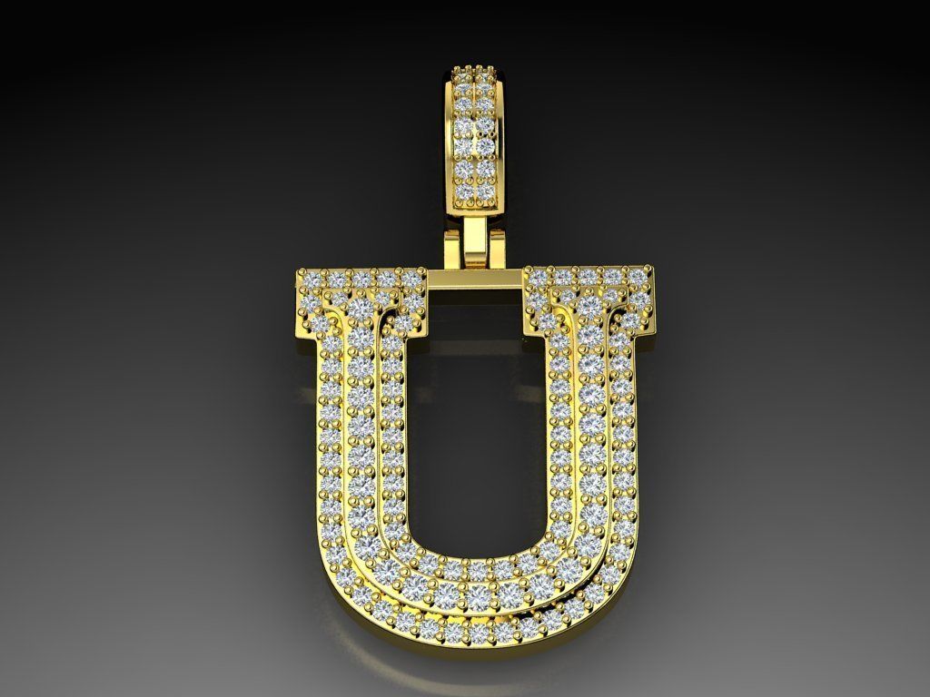 Diamond Alphabet Pendant Letter U 3D print model_10