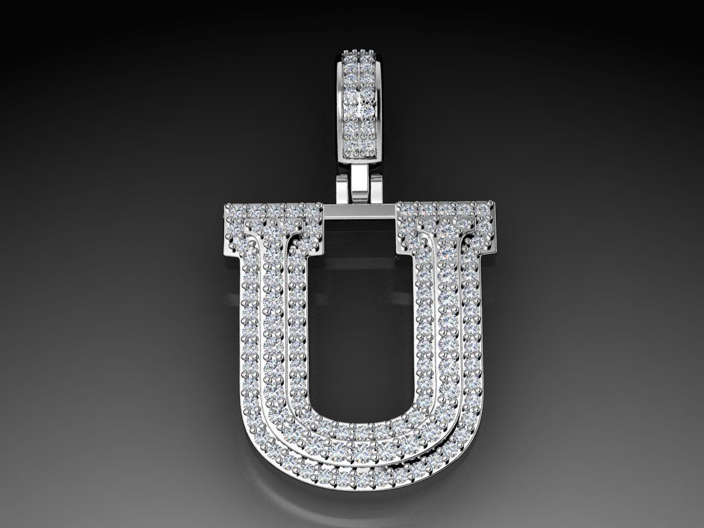 Diamond Alphabet Pendant Letter U 3D print model_18