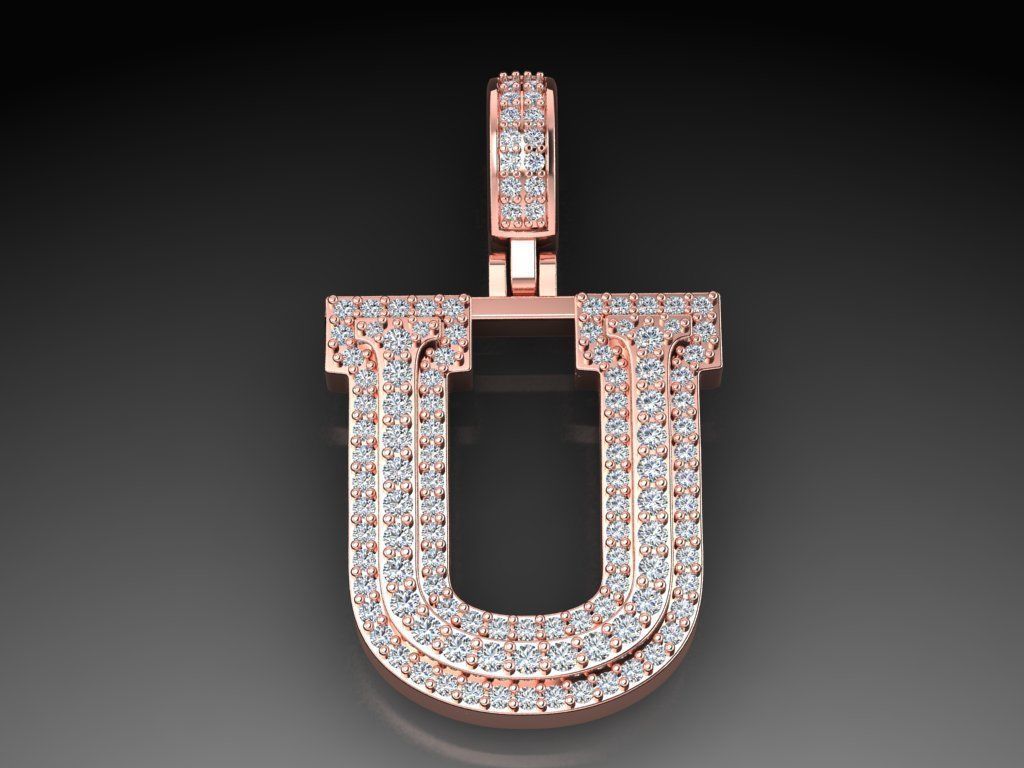Diamond Alphabet Pendant Letter U 3D print model_4