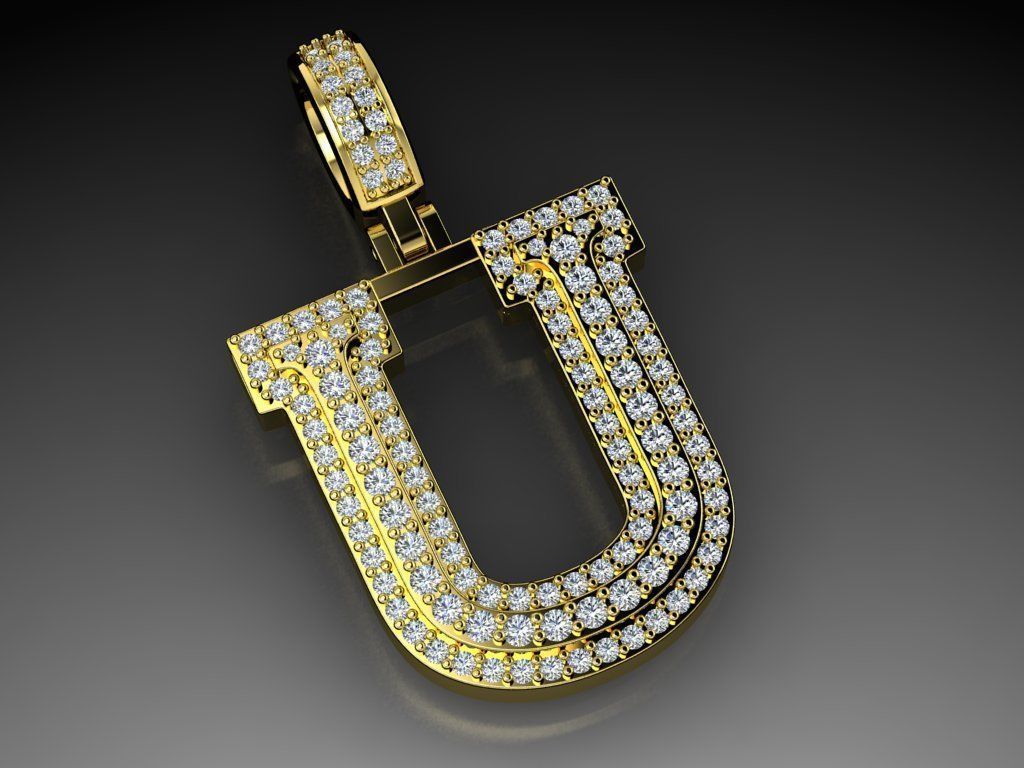 Diamond Alphabet Pendant Letter U 3D print model_1