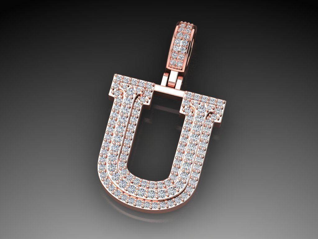 Diamond Alphabet Pendant Letter U 3D print model_14