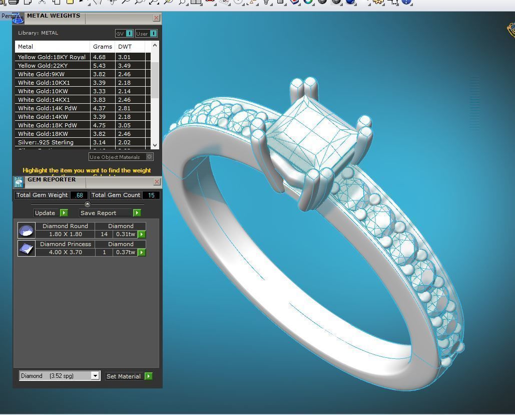 ZDR074 princess cut diamond engagement ring 3D print model_6