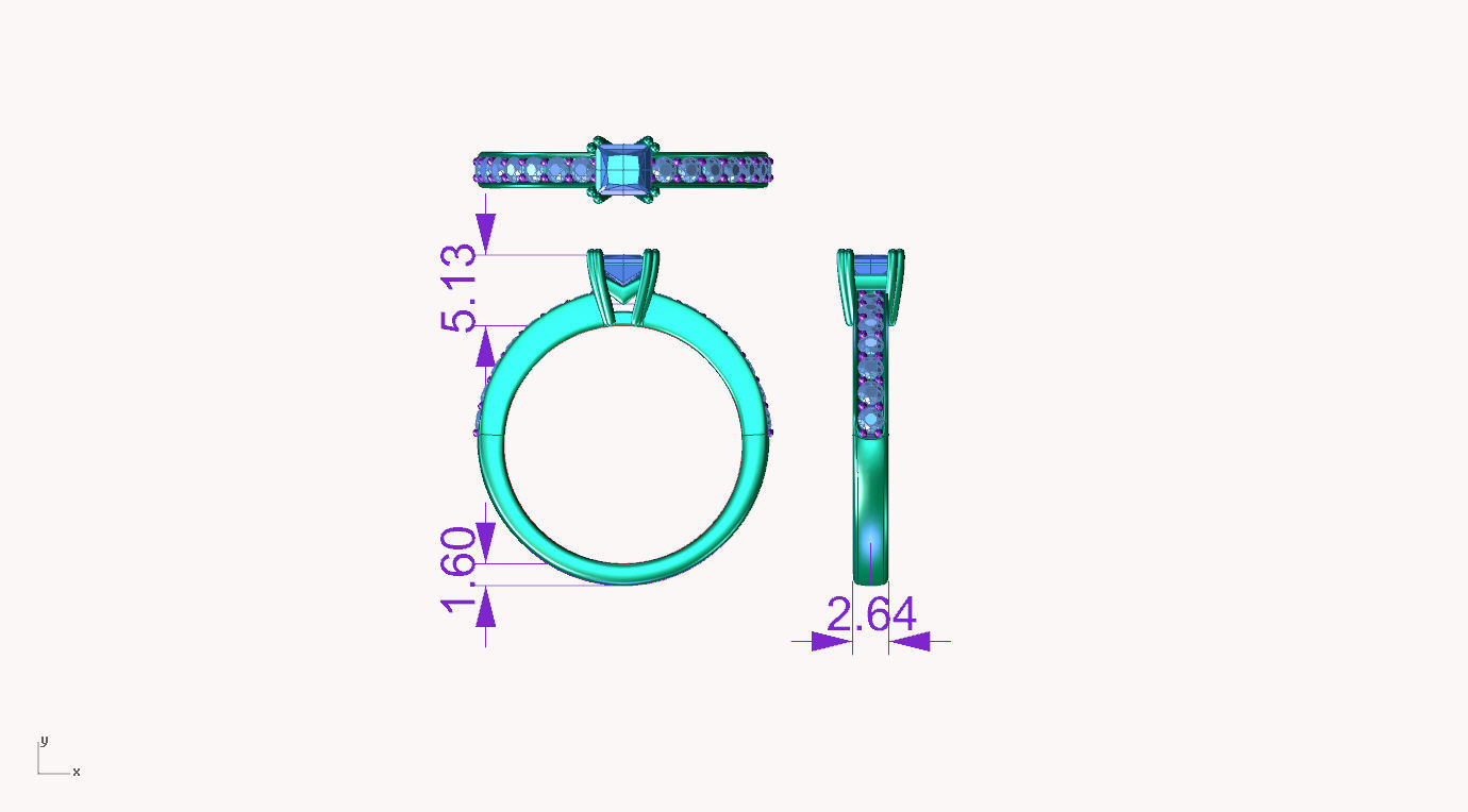 ZDR074 princess cut diamond engagement ring 3D print model_5