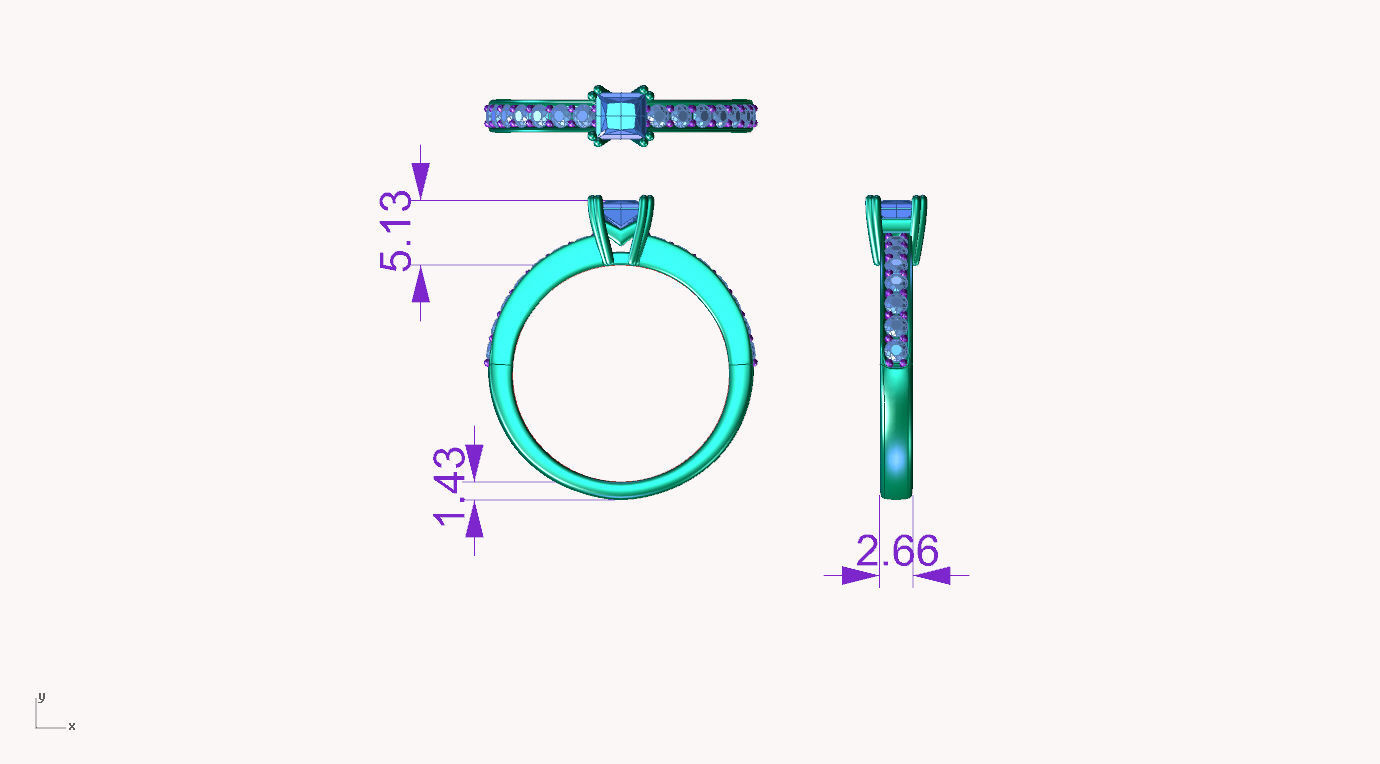 ZDR074 princess cut diamond engagement ring 3D print model_4