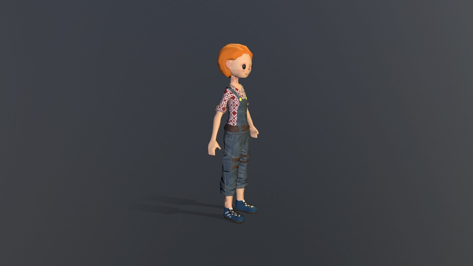 Low poly girl in overalls Low-poly 3D model_1