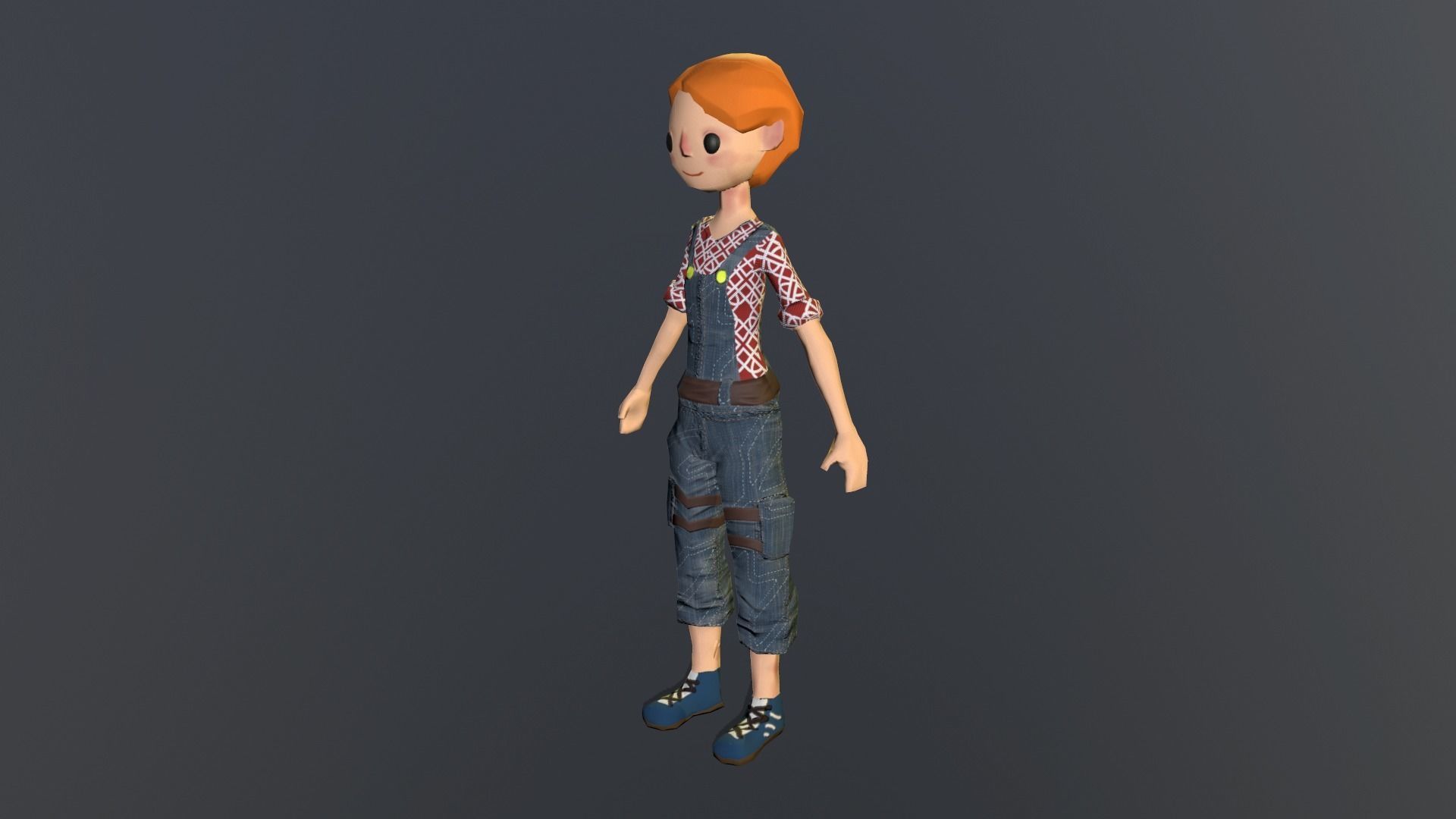 Low poly girl in overalls Low-poly 3D model_2