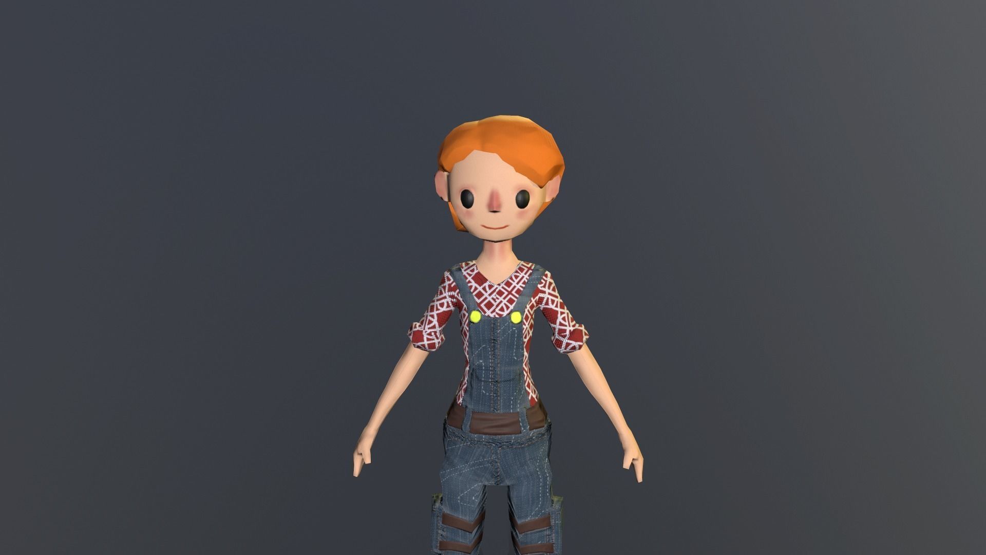 Low poly girl in overalls Low-poly 3D model_3