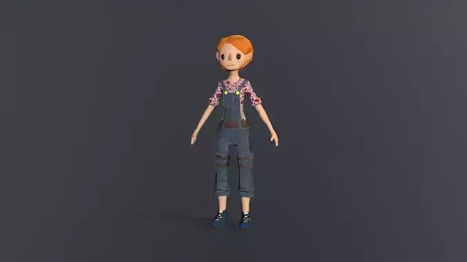 Low poly girl in overalls