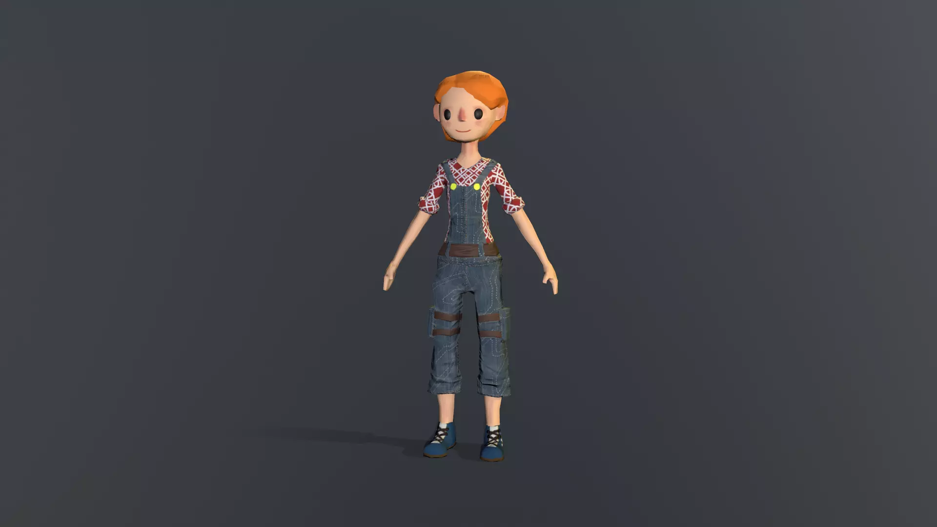 Low poly girl in overalls Low-poly 3D model_0