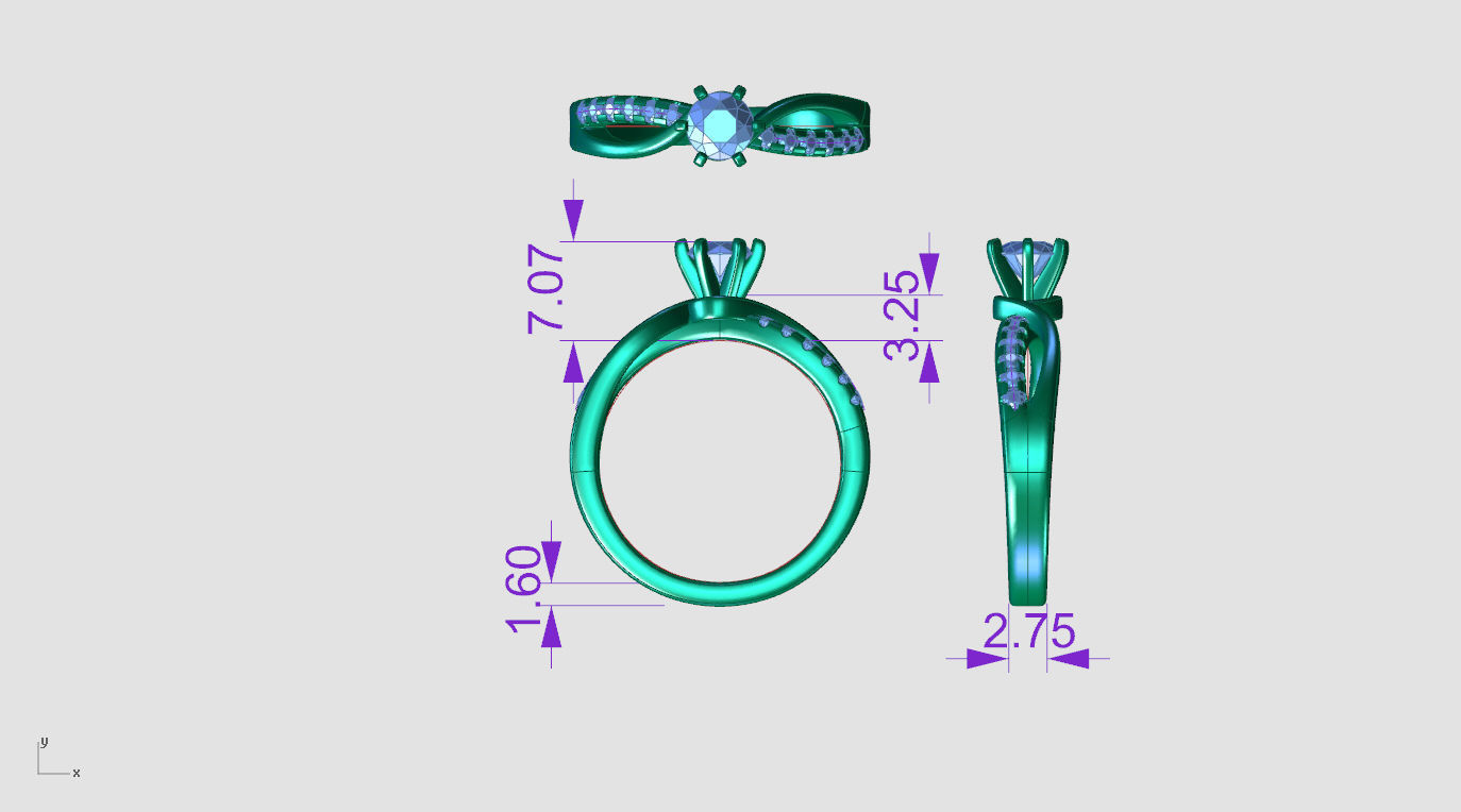 ZDR095 diamond engagement ring gold 3D print model_4