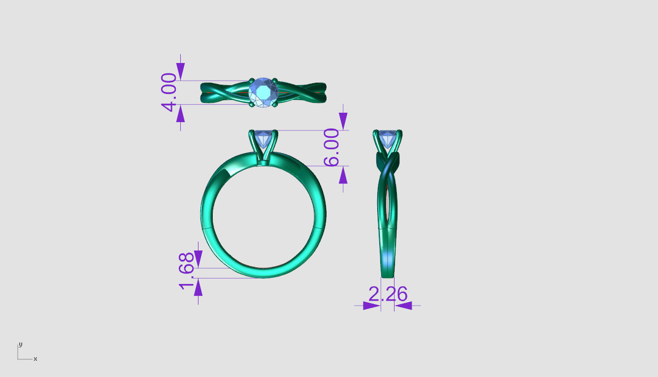 ZDR0102 engagement ring with diamond in middle 3D print model_3