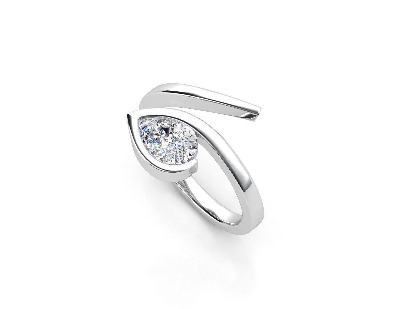 ZDR0104 pear shaped diamond ring gold 3D print model_1