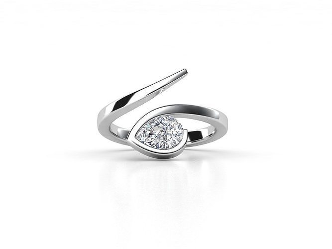 ZDR0104 pear shaped diamond ring gold 3D print model