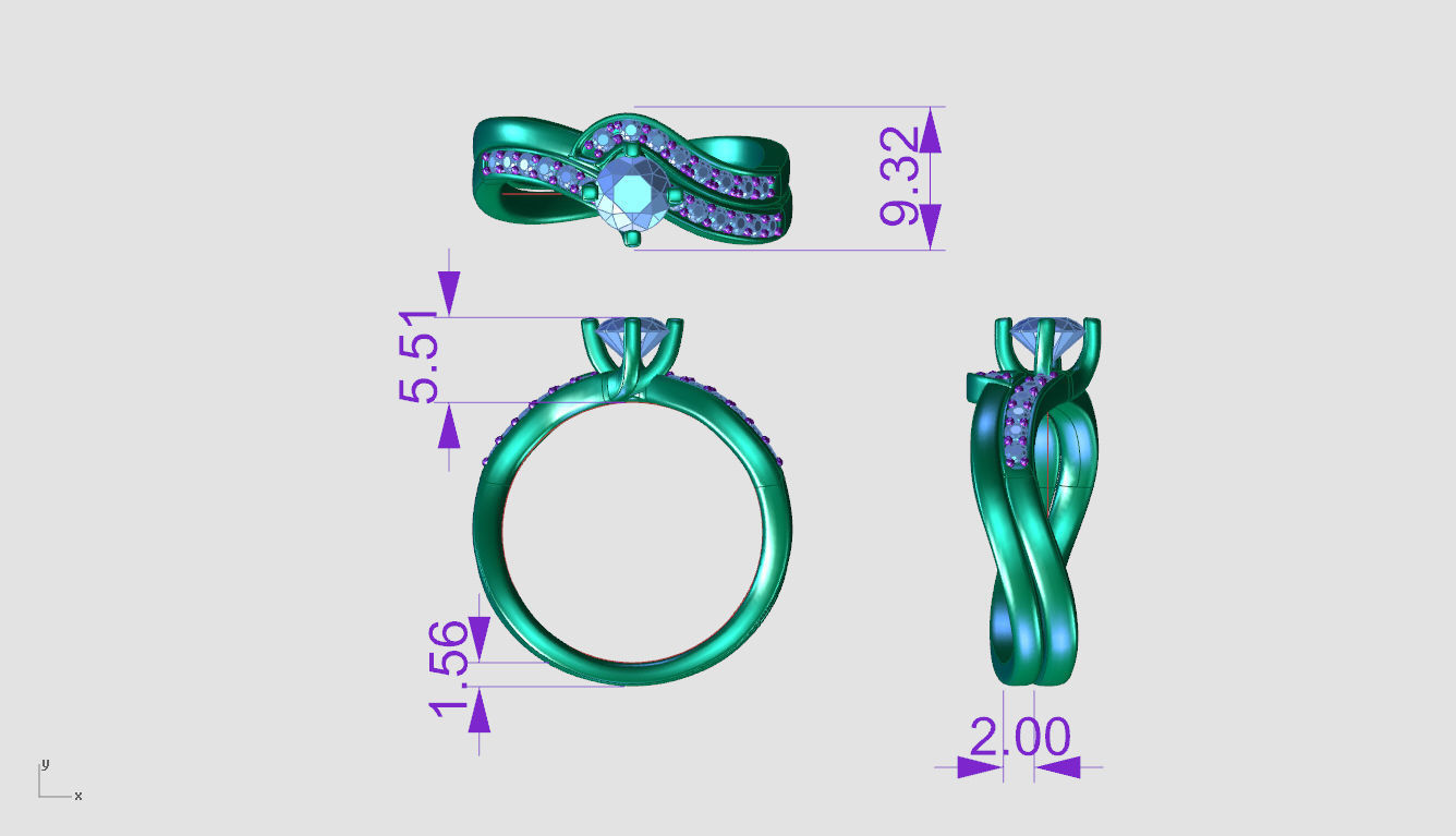 ZDR106 two diamond ring set gold 3D print model_9