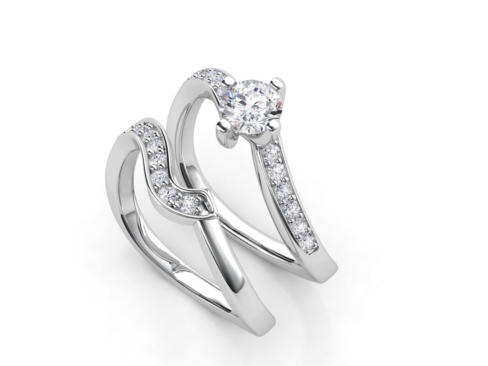 ZDR106 two diamond ring set gold 3D print model_2